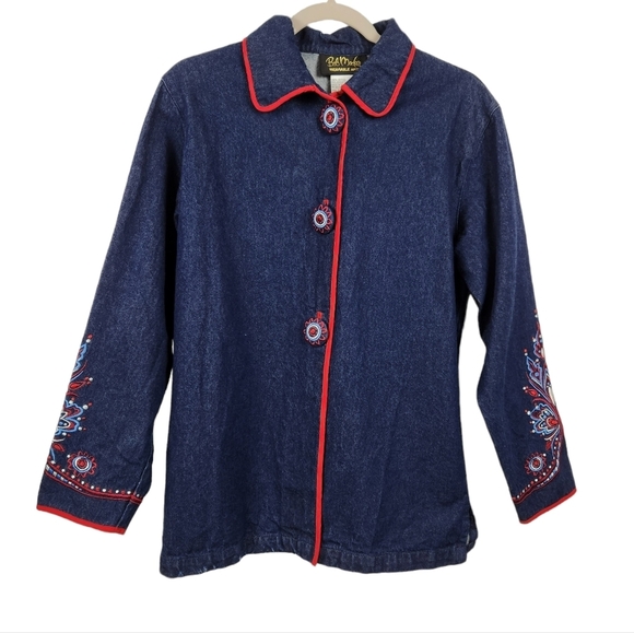 Bob Mackie Wearable Art Blue Denim Embroidered Jacket Shacket Women's Small - Picture 2 of 9
